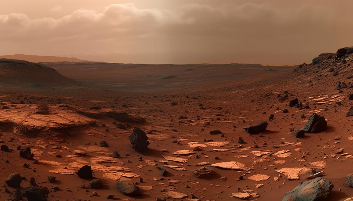 Der rote Sand und Berge auf dem Mars.